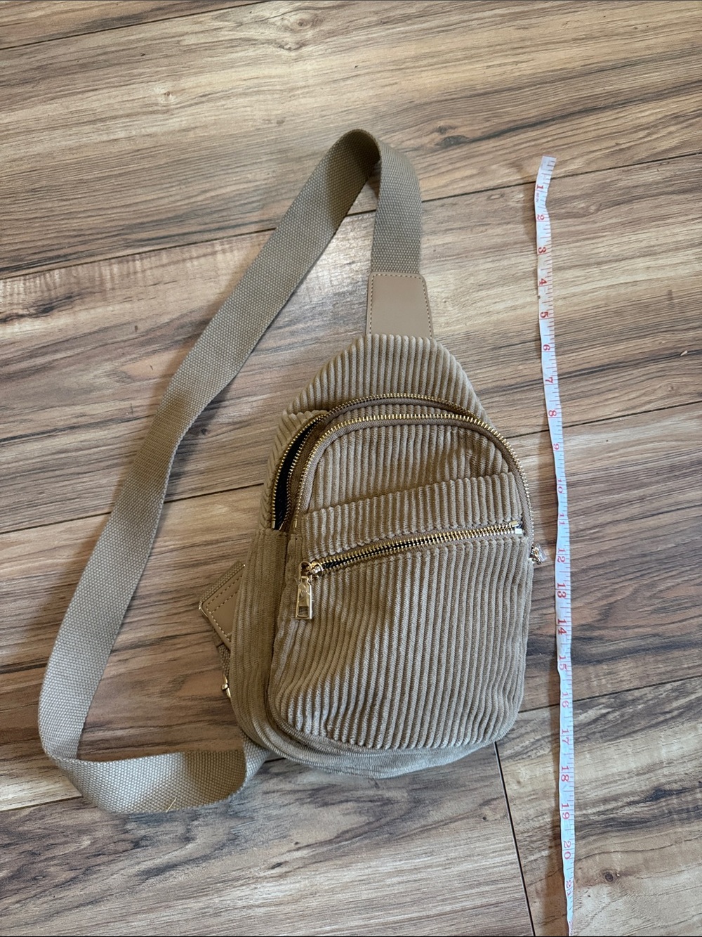 Urban Essentials Corduroy Sling Bag in Beige - Casual Crossbody